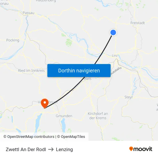 Zwettl An Der Rodl to Lenzing map