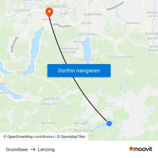 Grundlsee to Lenzing map