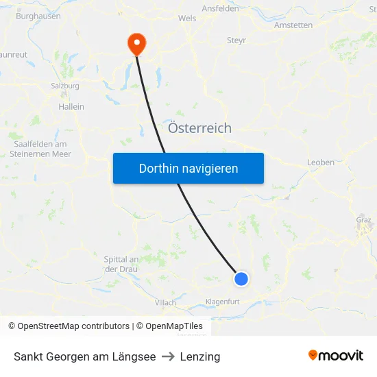 Sankt Georgen am Längsee to Lenzing map