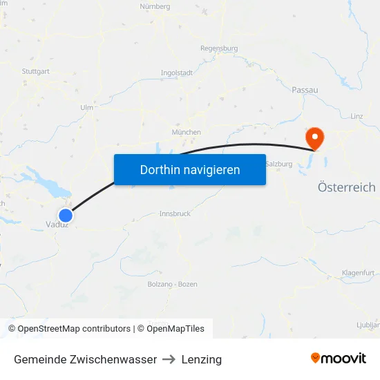 Gemeinde Zwischenwasser to Lenzing map
