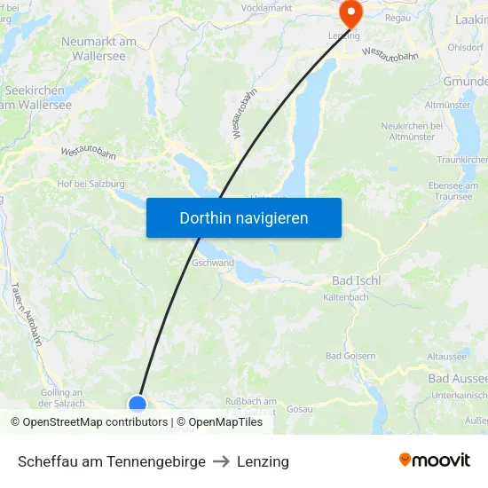 Scheffau am Tennengebirge to Lenzing map