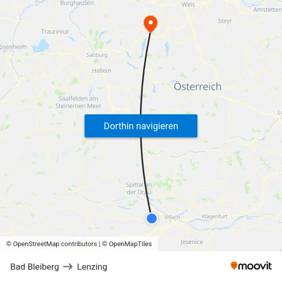 Bad Bleiberg to Lenzing map