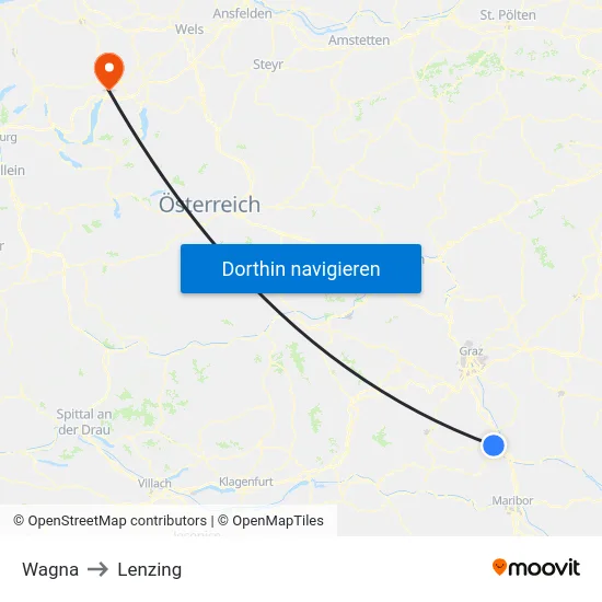 Wagna to Lenzing map
