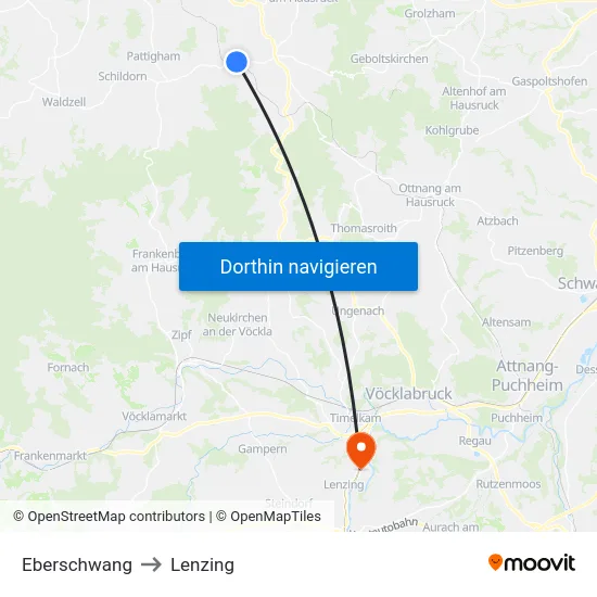 Eberschwang to Lenzing map