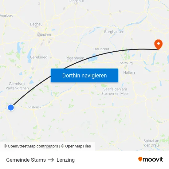 Gemeinde Stams to Lenzing map