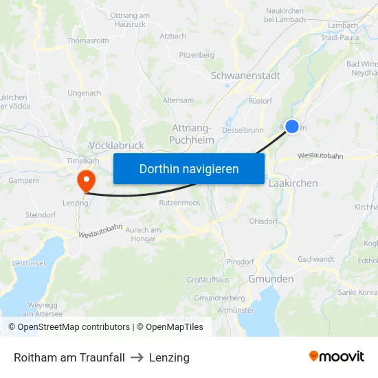 Roitham am Traunfall to Lenzing map