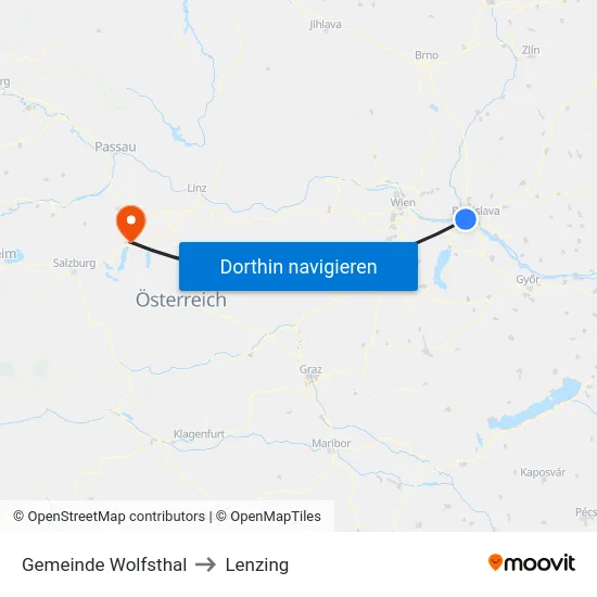 Gemeinde Wolfsthal to Lenzing map