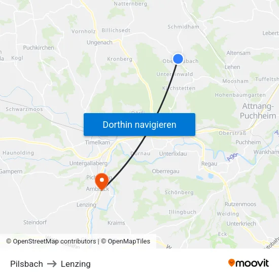 Pilsbach to Lenzing map