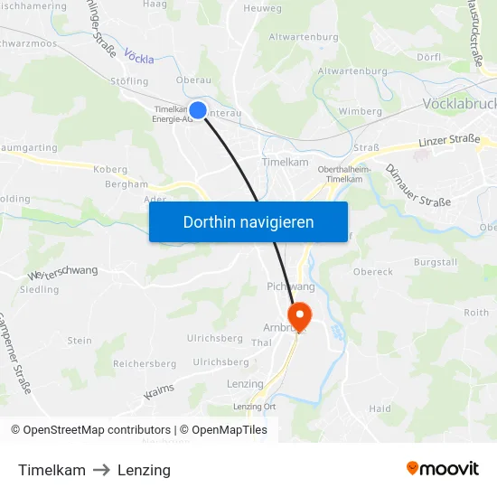 Timelkam to Lenzing map