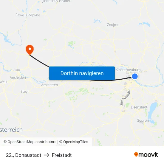 22., Donaustadt to Freistadt map