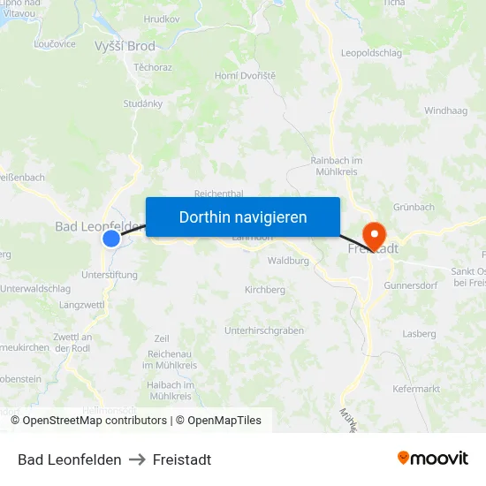 Bad Leonfelden to Freistadt map