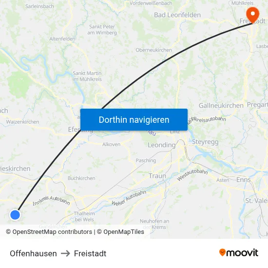 Offenhausen to Freistadt map