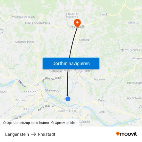 Langenstein to Freistadt map
