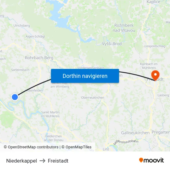 Niederkappel to Freistadt map