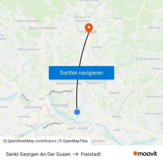Sankt Georgen An Der Gusen to Freistadt map