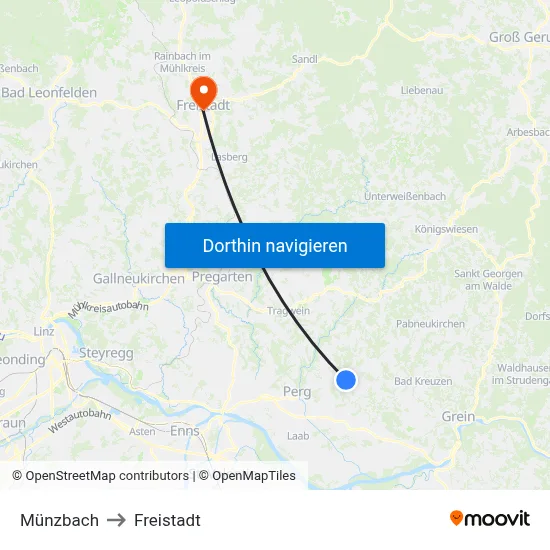 Münzbach to Freistadt map