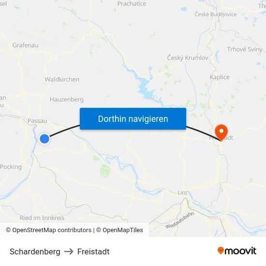 Schardenberg to Freistadt map