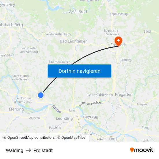 Walding to Freistadt map