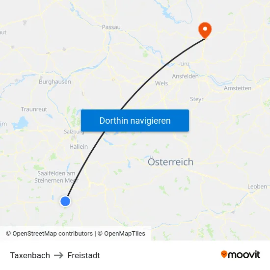 Taxenbach to Freistadt map