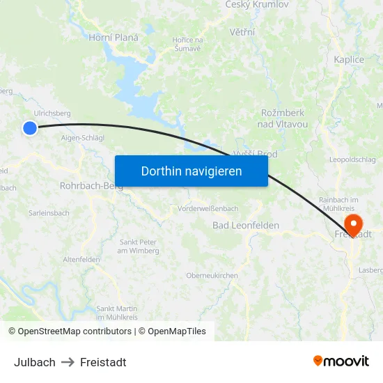 Julbach to Freistadt map