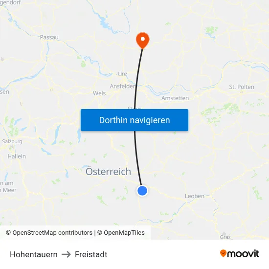 Hohentauern to Freistadt map
