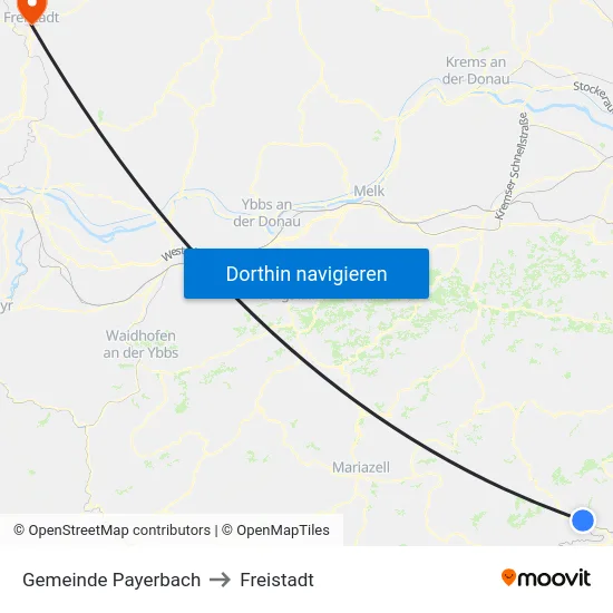 Gemeinde Payerbach to Freistadt map