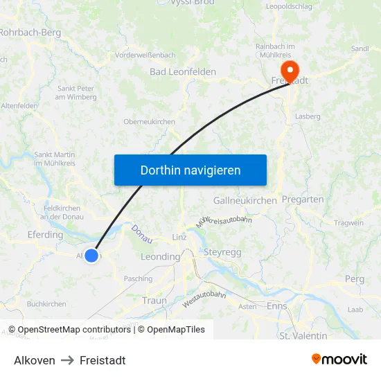 Alkoven to Freistadt map