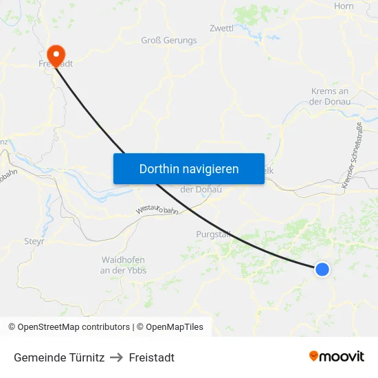 Gemeinde Türnitz to Freistadt map