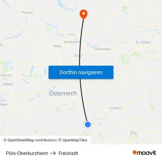 Pöls-Oberkurzheim to Freistadt map