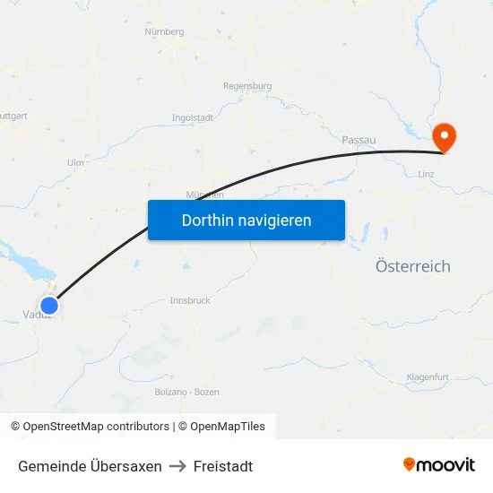 Gemeinde Übersaxen to Freistadt map
