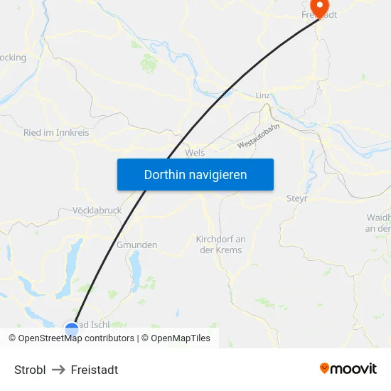 Strobl to Freistadt map