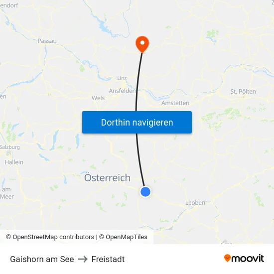 Gaishorn am See to Freistadt map