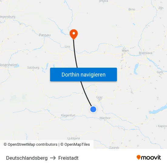 Deutschlandsberg to Freistadt map