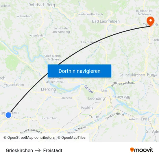 Grieskirchen to Freistadt map