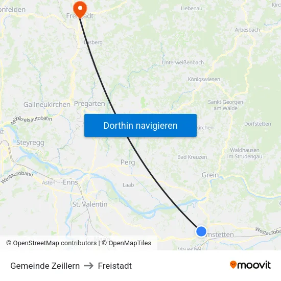 Gemeinde Zeillern to Freistadt map