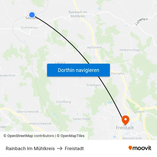 Rainbach Im Mühlkreis to Freistadt map