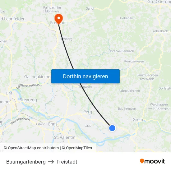 Baumgartenberg to Freistadt map