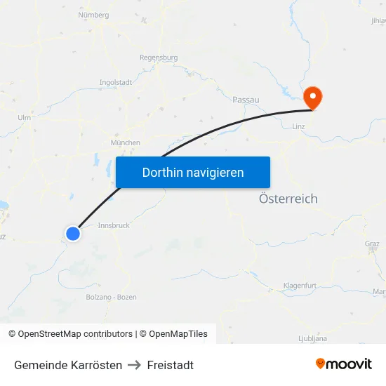 Gemeinde Karrösten to Freistadt map