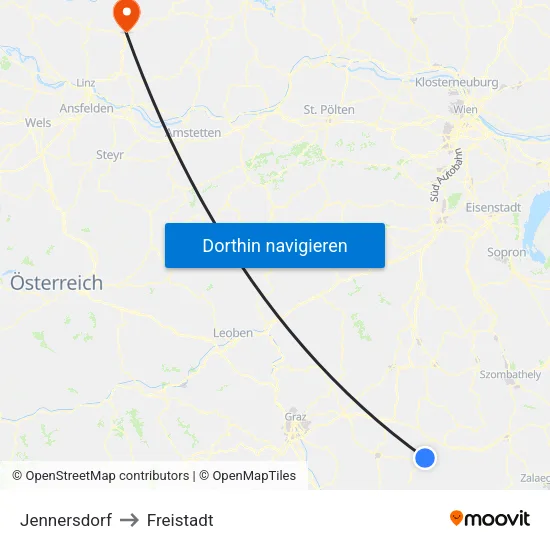 Jennersdorf to Freistadt map