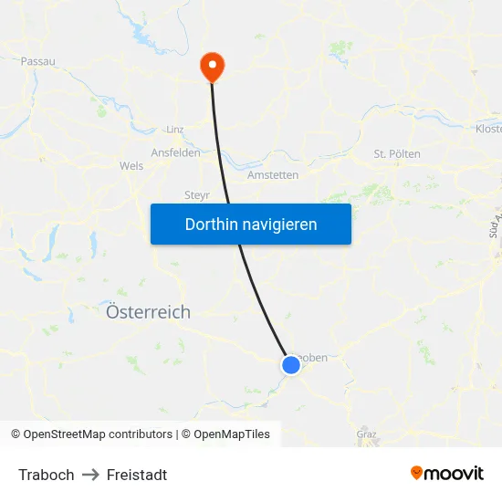 Traboch to Freistadt map