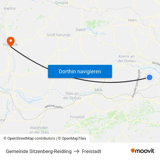 Gemeinde Sitzenberg-Reidling to Freistadt map