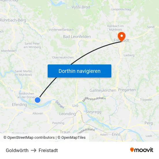 Goldwörth to Freistadt map