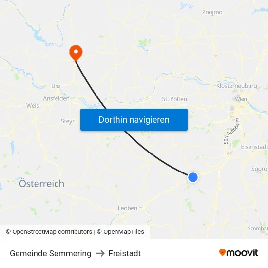 Gemeinde Semmering to Freistadt map