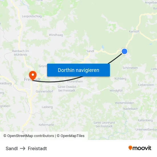 Sandl to Freistadt map