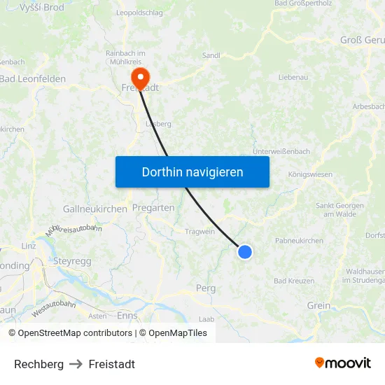 Rechberg to Freistadt map