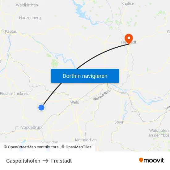 Gaspoltshofen to Freistadt map