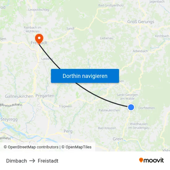 Dimbach to Freistadt map