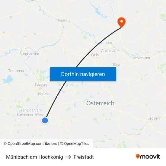 Mühlbach am Hochkönig to Freistadt map