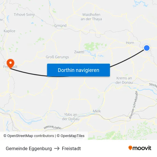 Gemeinde Eggenburg to Freistadt map