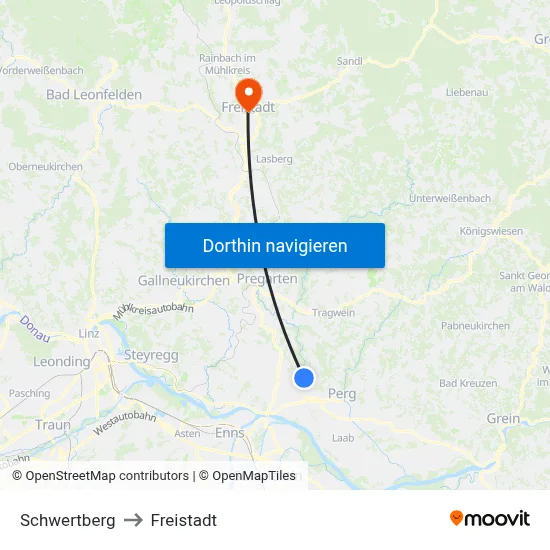 Schwertberg to Freistadt map